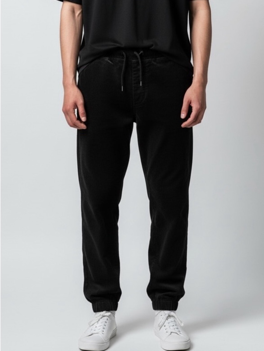 Zara Black Corduroy Drawstring Jogger Sweatpants